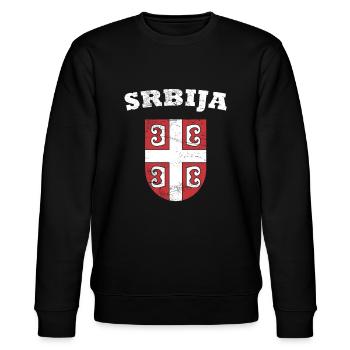 Serbien Wappen - Stanley/Stella Unisex Bio-Sweatshirt CHANGER  - Schwarz - Vorne - Nik (191cm) & Marisol (170cm)