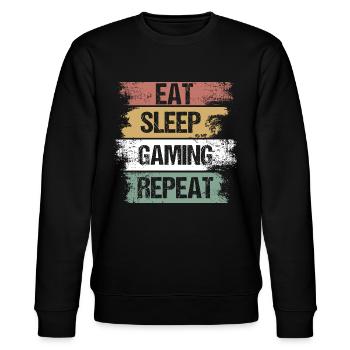 Essen - Schlafen - Spielen - Geschenk - Videospiele - Stanley/Stella Unisex Bio-Sweatshirt CHANGER  - Schwarz - Vorne - Nik (191cm) & Marisol (170cm)