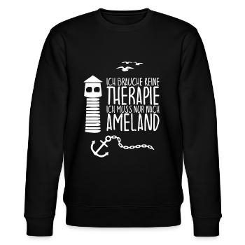 Ich brauche keine Therapie Ich muss nach AMELAND - Stanley/Stella Unisex Bio-Sweatshirt CHANGER  - Schwarz - Vorne - Nik (191cm) & Marisol (170cm)