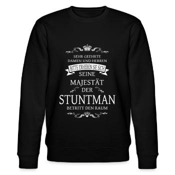 Seine Majestät der Stuntman betritt den Raum - Stanley/Stella Unisex Bio-Sweatshirt CHANGER  - Schwarz - Vorne - Nik (191cm) & Marisol (170cm)