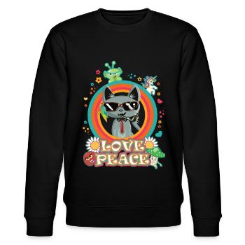 Chat Amour et Paix - design hippie cool - Sweat bio CHANGER Stanley/Stella Unisexe - noir - Devant - Nik (191cm) & Marisol (170cm)