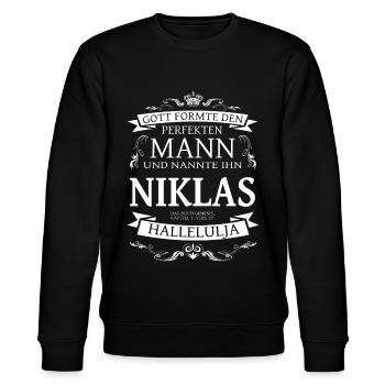 Niklas der perfekte Mann von Gott geformt Design - Stanley/Stella Unisex Bio-Sweatshirt CHANGER  - Schwarz - Vorne - Nik (191cm) & Marisol (170cm)