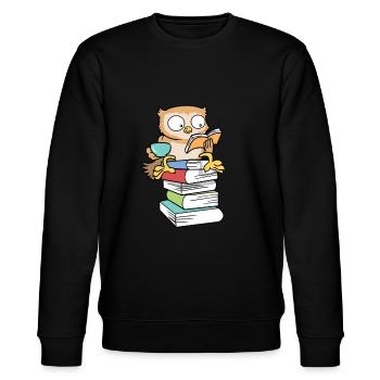 Kawaii Bücher Eule Tee Kaffee - Stanley/Stella Unisex Bio-Sweatshirt CHANGER  - Schwarz - Vorne - Nik (191cm) & Marisol (170cm)