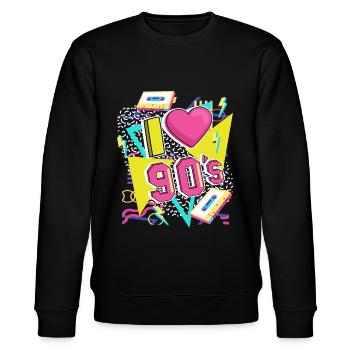 I Love The 90s 90er Jahre Retro - Stanley/Stella Unisex Bio-Sweatshirt CHANGER  - Schwarz - Vorne - Nik (191cm) & Marisol (170cm)