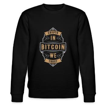 In Bitcoin We Trust Cryptowährung - Stanley/Stella Unisex Bio-Sweatshirt CHANGER  - Schwarz - Vorne - Nik (191cm) & Marisol (170cm)