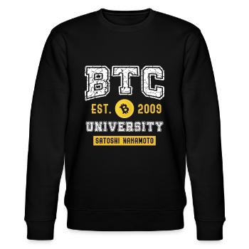 BTC Bitcoin University Satoshi Nakamoto - Stanley/Stella Unisex Bio-Sweatshirt CHANGER  - Schwarz - Vorne - Nik (191cm) & Marisol (170cm)