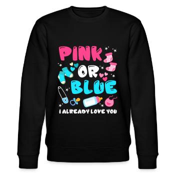 Pink Or Blue I Already Love You Gender Reveal - Stanley/Stella Unisex Bio-Sweatshirt CHANGER  - Schwarz - Vorne - Nik (191cm) & Marisol (170cm)