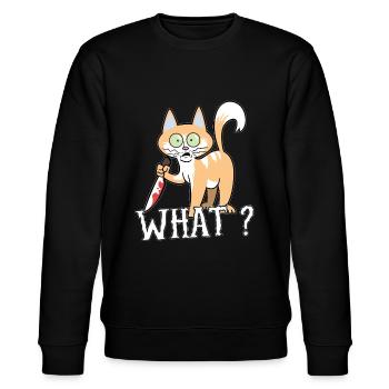 What? Cat Knife Halloween - Stanley/Stella Unisex Bio-Sweatshirt CHANGER  - Schwarz - Vorne - Nik (191cm) & Marisol (170cm)