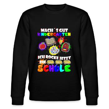 Machs Gut Kindergarten Ich Rocke Jetzt Die Schule - Stanley/Stella Unisex Bio-Sweatshirt CHANGER  - Schwarz - Vorne - Nik (191cm) & Marisol (170cm)