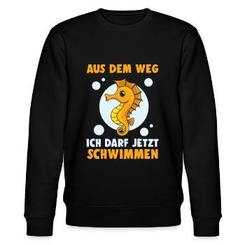 Aus Dem Weg Ich Darf Jetzt Schwimmen Seepferdchen - Stanley/Stella Unisex Bio-Sweatshirt CHANGER  - Schwarz - Vorne - Nik (191cm) & Marisol (170cm)