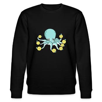 Bitcoin Oktopus Kraken Cryptowährung Crypto - Stanley/Stella Unisex Bio-Sweatshirt CHANGER  - Schwarz - Vorne - Nik (191cm) & Marisol (170cm)