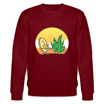 Bitcoin Und Cannabis Weed Crypto Cryptowährung - Stanley/Stella Unisex Bio-Sweatshirt CHANGER  - Burgunderrot - Vorne - Nik (191cm) & Marisol (170cm)