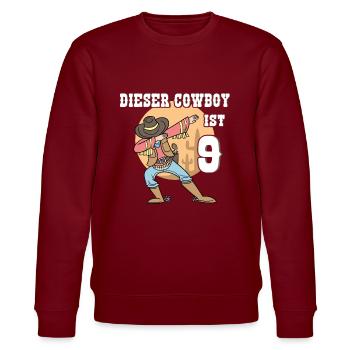 Dabbing Cowboy 9. Geburtstag Western Mitbringsel - Stanley/Stella Unisex Bio-Sweatshirt CHANGER  - Burgunderrot - Vorne - Nik (191cm) & Marisol (170cm)