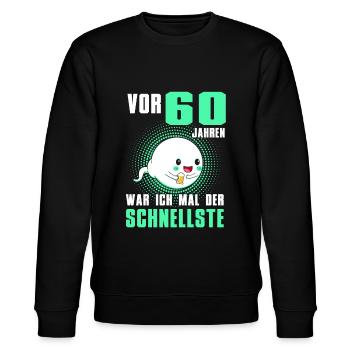 Vor 60 Jahren War Ich Mal Der Schnellste - Stanley/Stella Unisex Bio-Sweatshirt CHANGER  - Schwarz - Vorne - Nik (191cm) & Marisol (170cm)