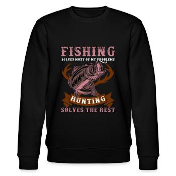 Fishing Solves My Problems Hunting Solves The Rest - Stanley/Stella CHANGER Unisex Organic Sweatshirt - black - Front - Nik (191cm) & Marisol (170cm)