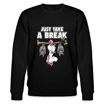 Just Take A Break Unicorn Bat - Stanley/Stella CHANGER Unisex Organic Sweatshirt - black - Front - Nik (191cm) & Marisol (170cm)