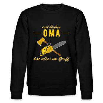 cool bleiben - Oma hat alles im Griff - Stanley/Stella Unisex Bio-Sweatshirt CHANGER  - Schwarz - Vorne - Nik (191cm) & Marisol (170cm)