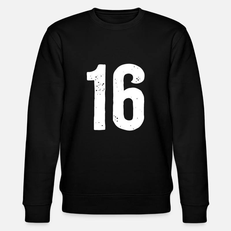 16 Numbers White - Stanley/Stella CHANGER Unisex Organic Sweatshirt - black