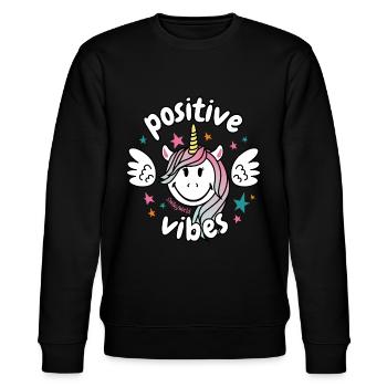 SmileyWorld Sourire Licorne Positive Vibes - Sweat bio CHANGER Stanley/Stella Unisexe - noir - Devant - Nik (191cm) & Marisol (170cm)