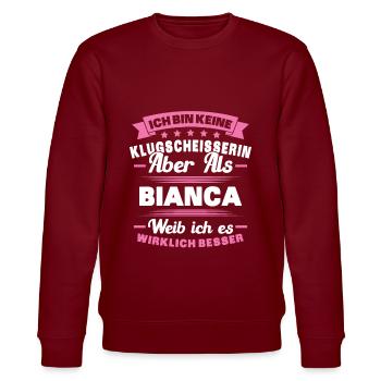 Name Bianca Vorname Klugscheisserin Namenstag - Stanley/Stella Unisex Bio-Sweatshirt CHANGER  - Burgunderrot - Vorne - Nik (191cm) & Marisol (170cm)