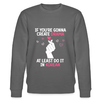 K-Drama - Stanley/Stella CHANGER Unisex Organic Sweatshirt - burgundy - Front - Nik (191cm) & Marisol (170cm)