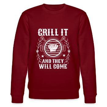 BBQ -Raucher Fleisch Grillen Lustiger - Stanley/Stella Unisex Bio-Sweatshirt CHANGER  - Burgunderrot - Vorne - Nik (191cm) & Marisol (170cm)
