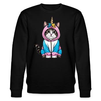 Einhorn Katze - Stanley/Stella Unisex Bio-Sweatshirt CHANGER  - Schwarz - Vorne - Nik (191cm) & Marisol (170cm)