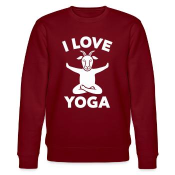 Goat Yoga Love & Relaxation Motif - Stanley/Stella CHANGER Unisex Organic Sweatshirt - burgundy - Front - Nik (191cm) & Marisol (170cm)