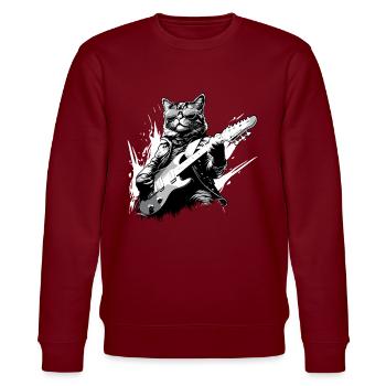 Liebe Rocker Katze spielt Gitarre Musik Musiker - Stanley/Stella Unisex Bio-Sweatshirt CHANGER  - Burgunderrot - Vorne - Nik (191cm) & Marisol (170cm)