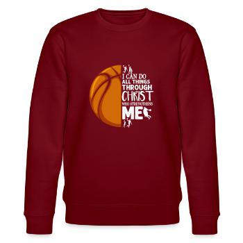 Basketball Basketballer Basket Jesus Christus - Stanley/Stella Unisex Bio-Sweatshirt CHANGER  - Burgunderrot - Vorne - Nik (191cm) & Marisol (170cm)