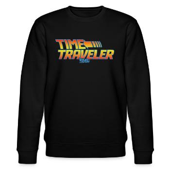 Zurück In Die Zukunft Time Traveler Zeitreise Logo - Stanley/Stella Unisex Bio-Sweatshirt CHANGER  - Schwarz - Vorne - Nik (191cm) & Marisol (170cm)
