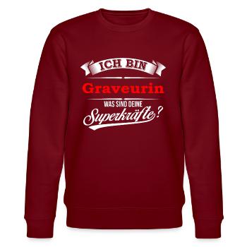 Graveur Graveurin Gravur Graveure Meistergraveur - Stanley/Stella Unisex Bio-Sweatshirt CHANGER  - Burgunderrot - Vorne - Nik (191cm) & Marisol (170cm)