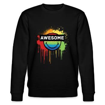 SmileyWorld Awesome Regenbogen-Smiley - Stanley/Stella Unisex Bio-Sweatshirt CHANGER  - Schwarz - Vorne - Nik (191cm) & Marisol (170cm)
