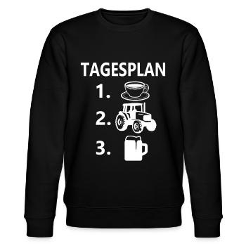 TAGESPLAN TRAKTOR FAHREN - Stanley/Stella Unisex Bio-Sweatshirt CHANGER  - Schwarz - Vorne - Nik (191cm) & Marisol (170cm)