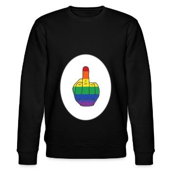 Lustiger Glücksbärchi Mittelfinger LGBT Pride - Stanley/Stella Unisex Bio-Sweatshirt CHANGER  - Schwarz - Vorne - Nik (191cm) & Marisol (170cm)