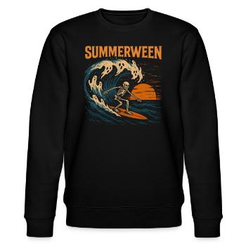 Summerween Surfing Skeleton - Halloween Design - Stanley/Stella Unisex Bio-Sweatshirt CHANGER  - Schwarz - Vorne - Nik (191cm) & Marisol (170cm)
