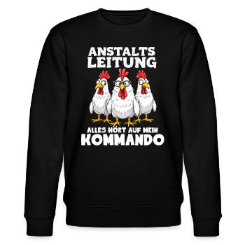 Anstaltsleitung Chef Cool Spruch Hühner Teamleiter - Stanley/Stella Unisex Bio-Sweatshirt CHANGER  - Schwarz - Vorne - Nik (191cm) & Marisol (170cm)
