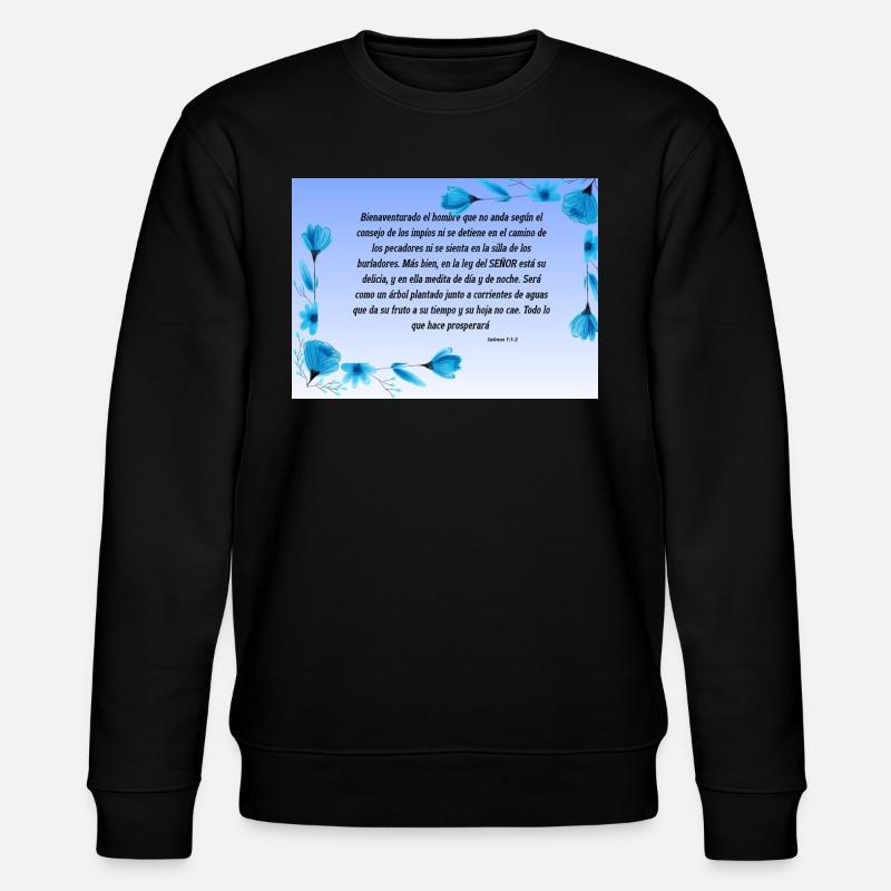 Beruhigender Bibelvers mit blauen Blumen - Stanley/Stella Unisex Bio-Sweatshirt CHANGER - Schwarz