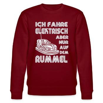 "Ich fahre Elektrisch" Autoscooter - Stanley/Stella Unisex Bio-Sweatshirt CHANGER  - Burgunderrot - Vorne - Nik (191cm) & Marisol (170cm)