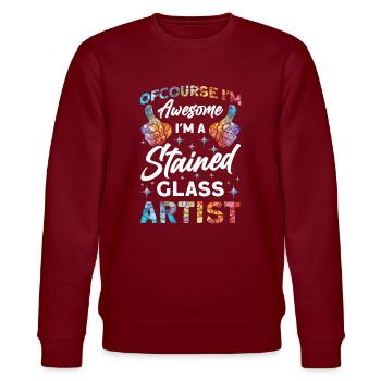 Lustiger Buntglas-künstler - Stanley/Stella Unisex Bio-Sweatshirt CHANGER  - Burgunderrot - Vorne - Nik (191cm) & Marisol (170cm)