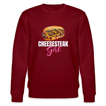 Philly Cheesesteak apparel - Stanley/Stella CHANGER Unisex Organic Sweatshirt - burgundy - Front - Nik (191cm) & Marisol (170cm)