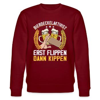 Bierdeckelaktivist Flippen dann Kippen - Stanley/Stella Unisex Bio-Sweatshirt CHANGER  - Burgunderrot - Vorne - Nik (191cm) & Marisol (170cm)
