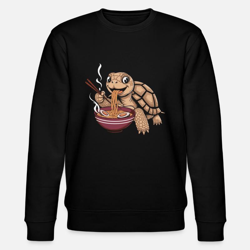 Tortue heureuse ayant un bol chaud de ramen avec - Sweat bio CHANGER Stanley/Stella Unisexe - noir