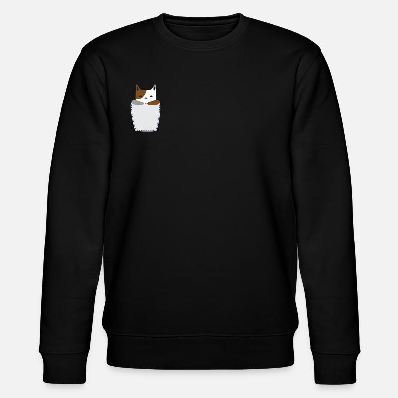 Poche poitrine avec chat - Sweat bio CHANGER Stanley/Stella Unisexe - noir
