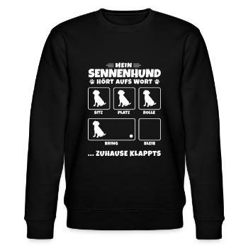 Schweizer Sennenhund Bauernhund Alm - Hundetricks - Stanley/Stella Unisex Bio-Sweatshirt CHANGER  - Schwarz - Vorne - Nik (191cm) & Marisol (170cm)