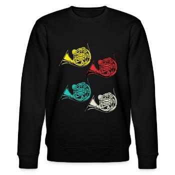Horn Tshirt Orchester Big Band Vintage Waldhorn - Stanley/Stella Unisex Bio-Sweatshirt CHANGER  - Schwarz - Vorne - Nik (191cm) & Marisol (170cm)
