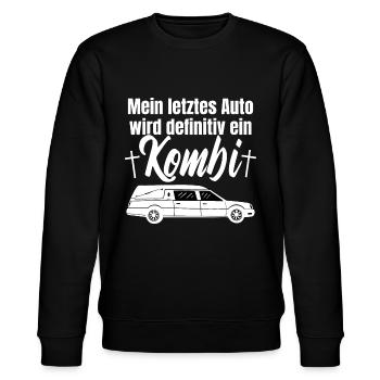 Letztes Auto Wagen Kombi Bestatter lustiger Spruch - Stanley/Stella Unisex Bio-Sweatshirt CHANGER  - Schwarz - Vorne - Nik (191cm) & Marisol (170cm)