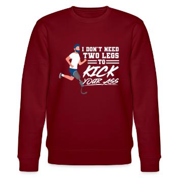 I Don't Need Two Legs To Kick Your Ass - Stanley/Stella Unisex Bio-Sweatshirt CHANGER  - Burgunderrot - Vorne - Nik (191cm) & Marisol (170cm)