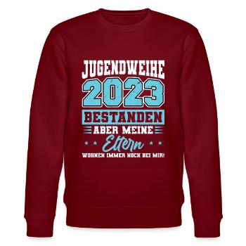 Jugendweihe 2023 Mädchen Junge - Stanley/Stella Unisex Bio-Sweatshirt CHANGER  - Burgunderrot - Vorne - Nik (191cm) & Marisol (170cm)
