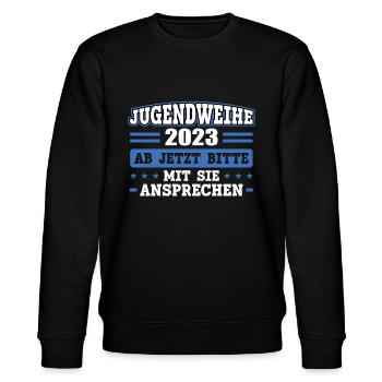 Jugendweihe 2023 Mädchen Junge - Stanley/Stella Unisex Bio-Sweatshirt CHANGER  - Schwarz - Vorne - Nik (191cm) & Marisol (170cm)